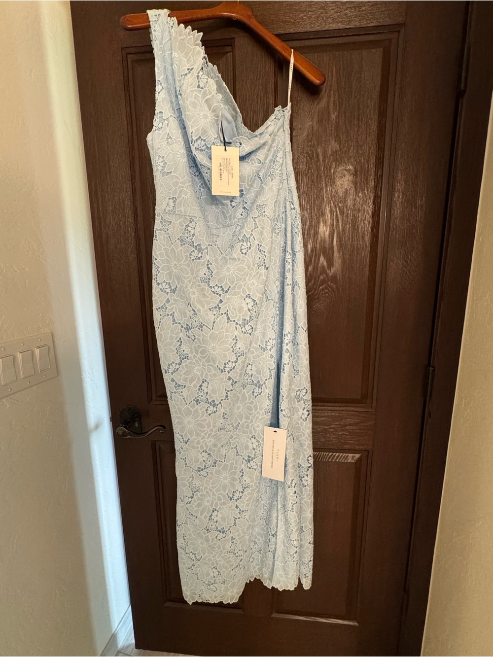 Club L London Pale Blue One-Shoulder Lace Gown